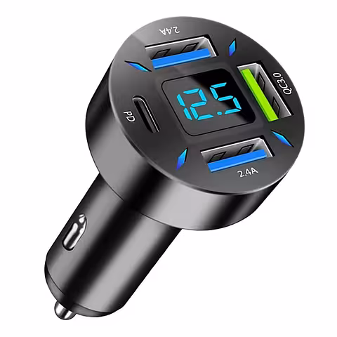 Auto Nabíjačka s Digitálnym Voltmetrom, USB Type-C PD a Quick Charge 3.0 – Rýchle Nabíjanie do Zapaľovača 12-24V