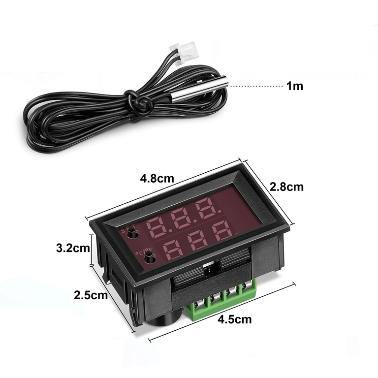 Rozmery digitálneho termostatu 48x28x32 mm