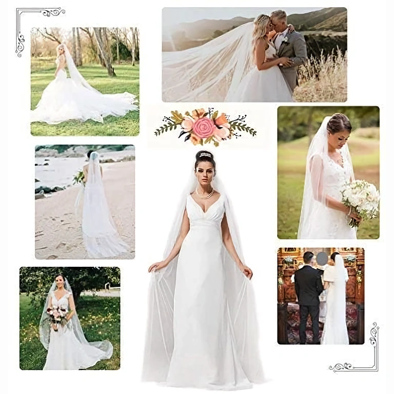 Elegantný tylový svadobný závoj Jemný a elegantný biely závoj, ideálny pre výnimočné svadobné šaty