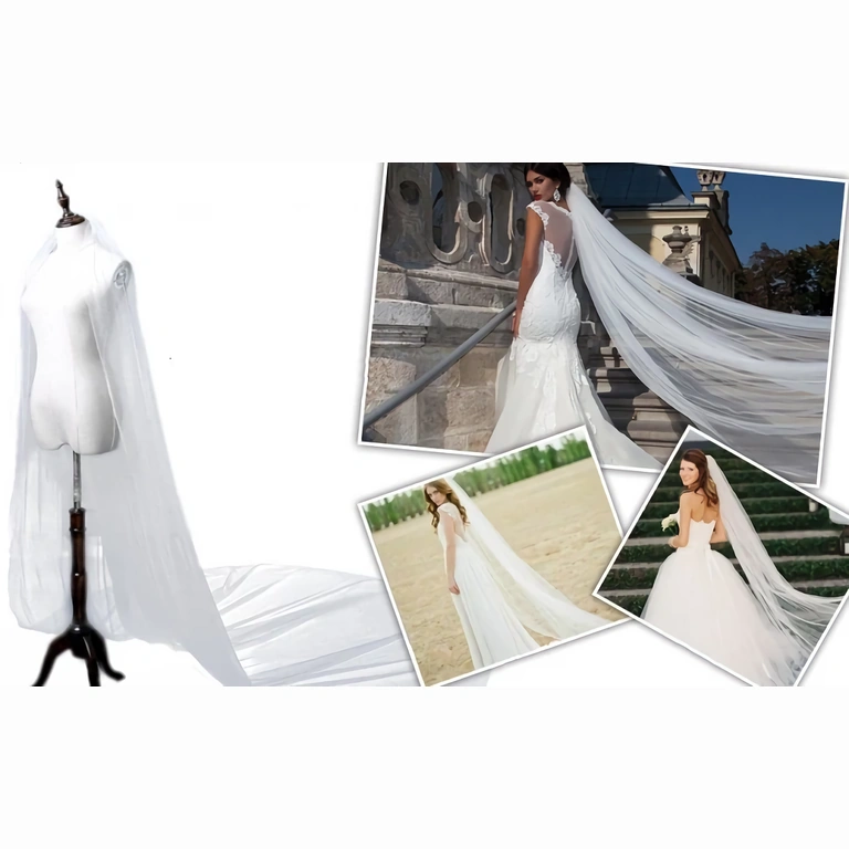 Svadobný závoj princeznovský štýl Dlhý biely závoj, ktorý dodáva eleganciu a tajomstvo vzhľadu nevesty