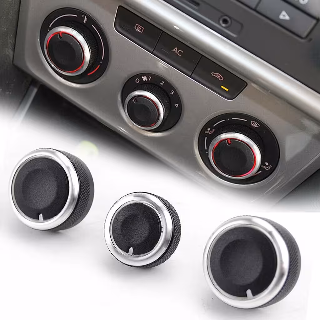 Sada 3 Ovládacie Tlačidlá Klimatizácie AC Palubná Doska VW Golf 5 6 Passat B6 B7 Skoda Octavia 2 – Hliník