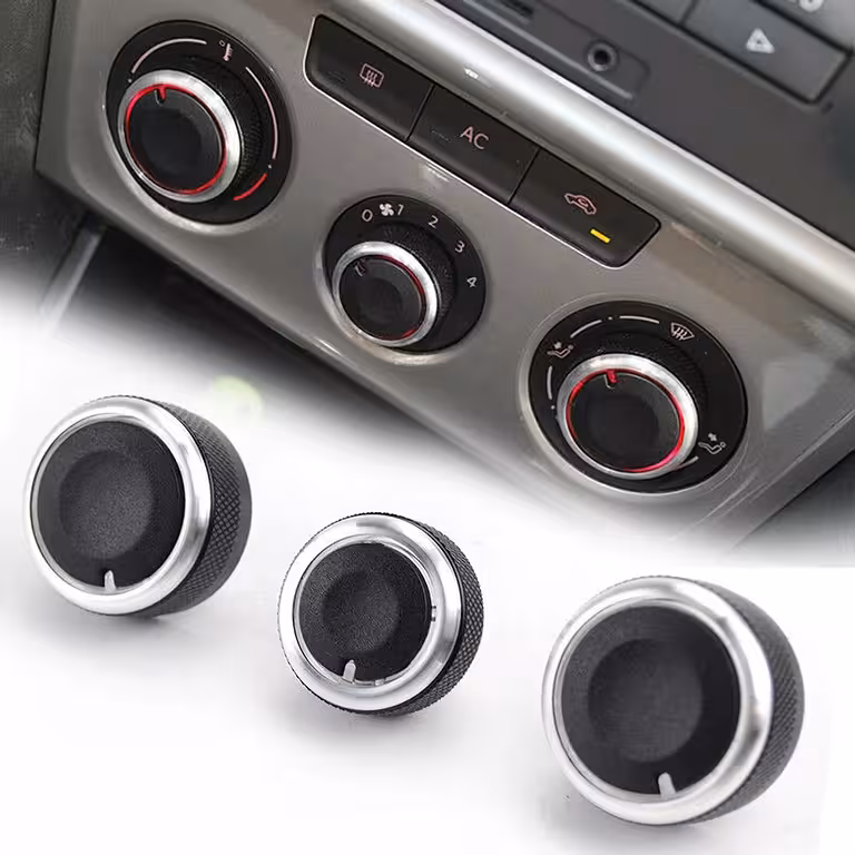 Sada 3 Ovládacie Tlačidlá Klimatizácie AC Palubná Doska VW Golf 5 6 Passat B6 B7 Skoda Octavia 2 – Hliník