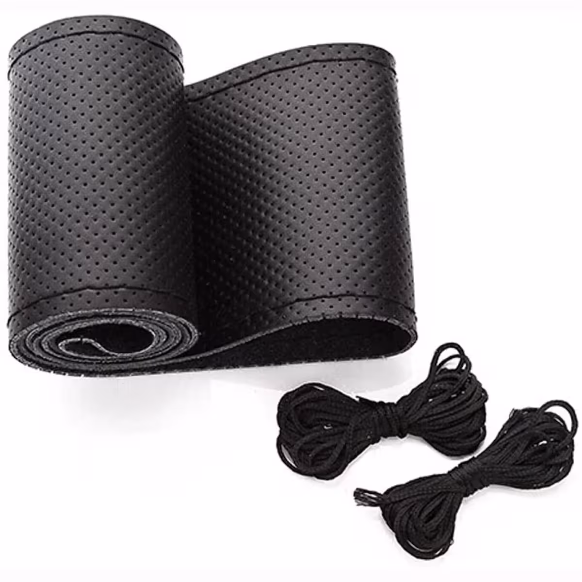 Čierny kožený poťah volantu ručne šitý, elegantný vzhľad