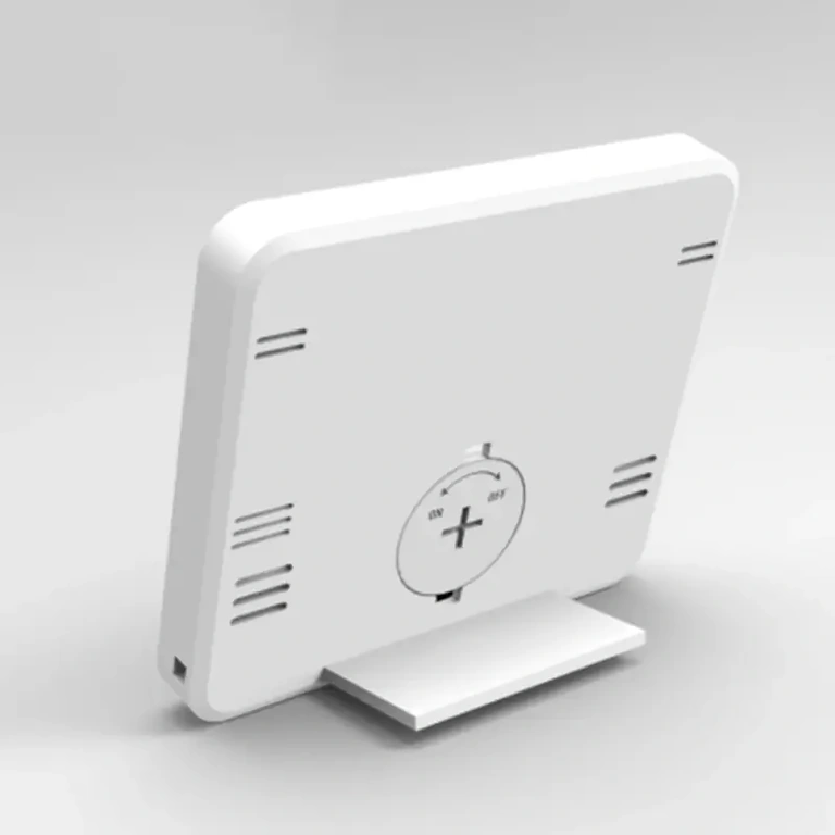 Digitálny teplomer a vlhkomer s kompaktným dizajnom a bielou farbou