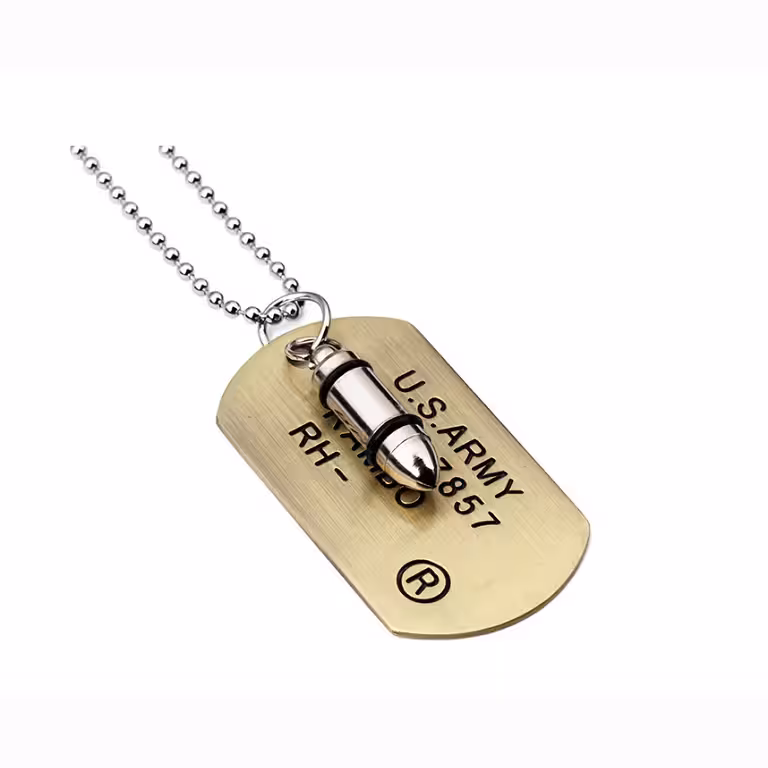 Náhrdelník Dog Tag s guľkou z nehrdzavejúcej ocele – vojenský prívesok pre mužov 70cm