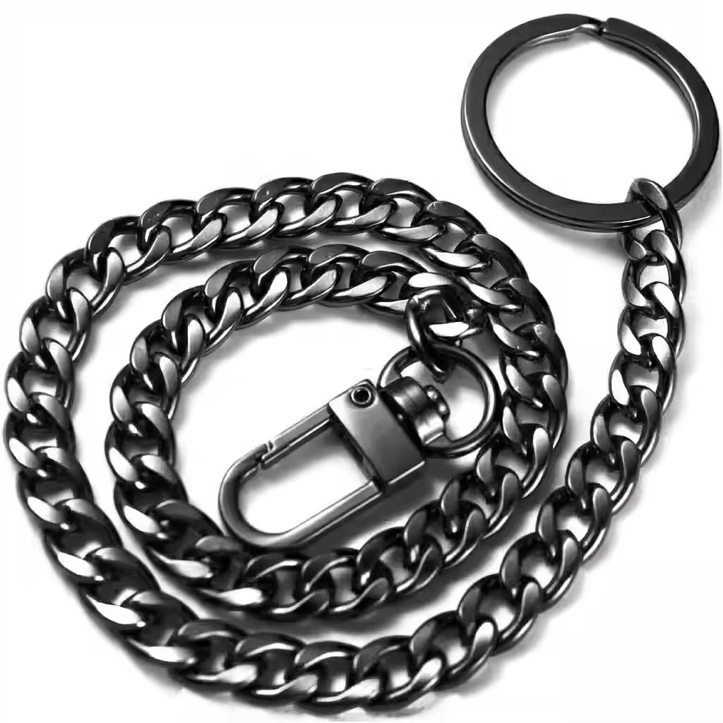 Reťaz na nohavice unisex – čierny kovový doplnok na džínsy pre deti a dospelých