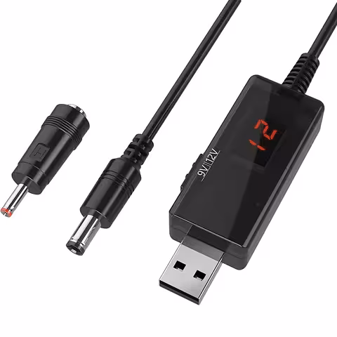 USB konvertor modul 5V na 9V / 12V – Step-Up invertor s LED displejom a funkciou UPS pre auto, router a DIY