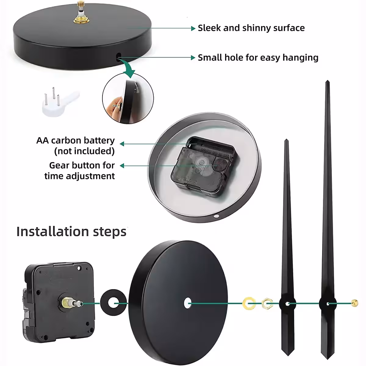 Veľké 3D nástenné hodiny s čiernymi lesklými číslami a tichou prevádzkou