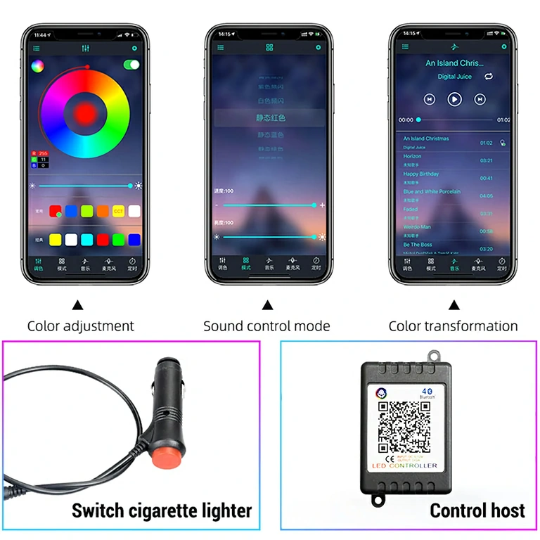 Flexibilný RGB LED pás pre interiér auta