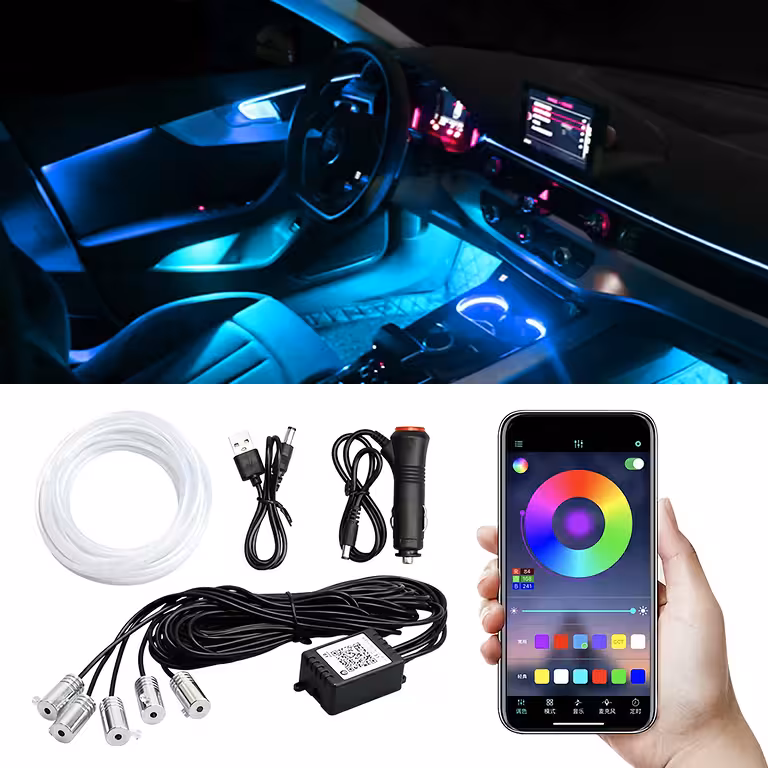Flexibilný NEON RGB kábel 6 metrov pre ambientné osvetlenie auta s ovládaním cez aplikáciu