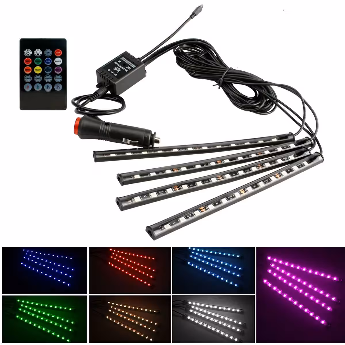 RGB LED svetlá do auta pulzujúce v rytme hudby