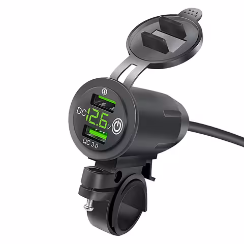 USB nabíjačka na telefón s voltmetrom, QC 3.0 – moto zásuvka pre motocykel, rýchle nabíjanie