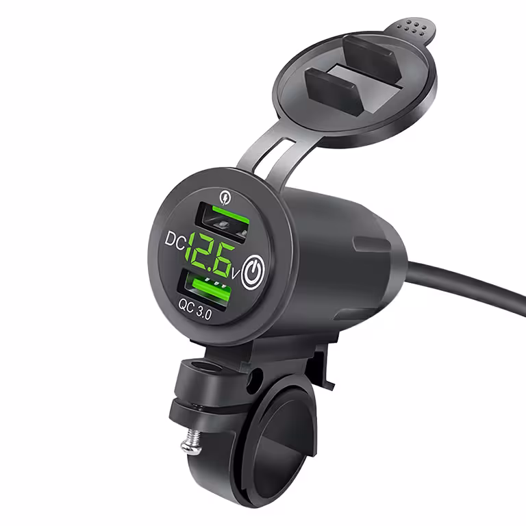 USB nabíjačka na telefón s voltmetrom, QC 3.0 – moto zásuvka pre motocykel, rýchle nabíjanie