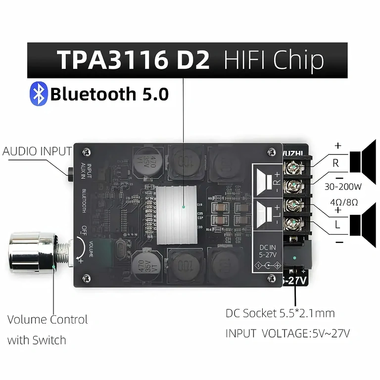Bluetooth stereo zosilňovač modul s reguláciou hlasitosti a 3.5mm jackom