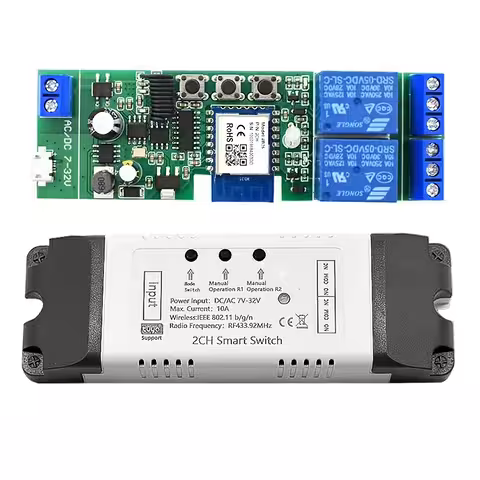 WiFi relé modul 2 kanály 5V–24V kompatibilný Tuya Smart Life