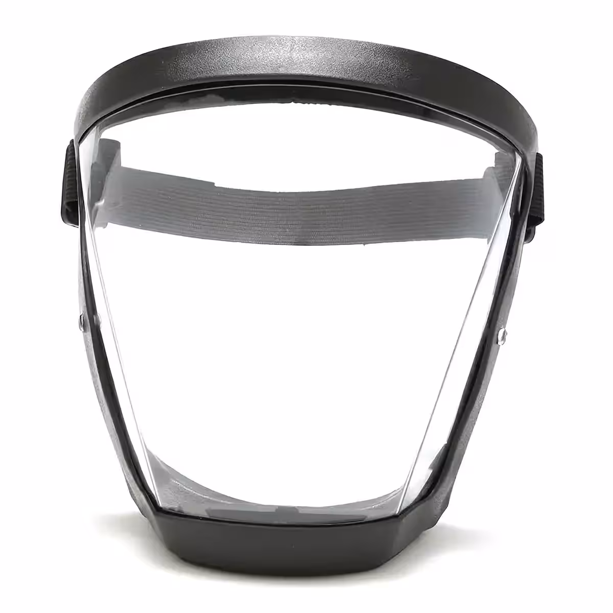 Ochranná maska na tvár s priehľadným štítom nosená v priemyselnom prostredí