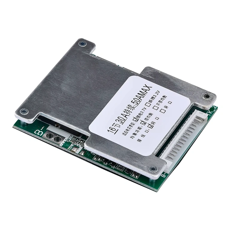 Detailný obrázok elektronickej dosky BMS 16S 60V 40A, záber zblízka