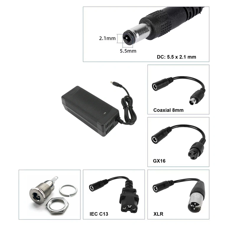 Nabíjačka 36V–42V 3A s DC konektorom 5,5×2,1 mm, kompatibilná s kolobežkami a elektrickými bicyklami