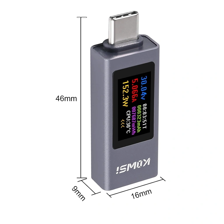 Bočný uhol KWS-2302C USB C Tester KWS-2302C – bočný pohľad