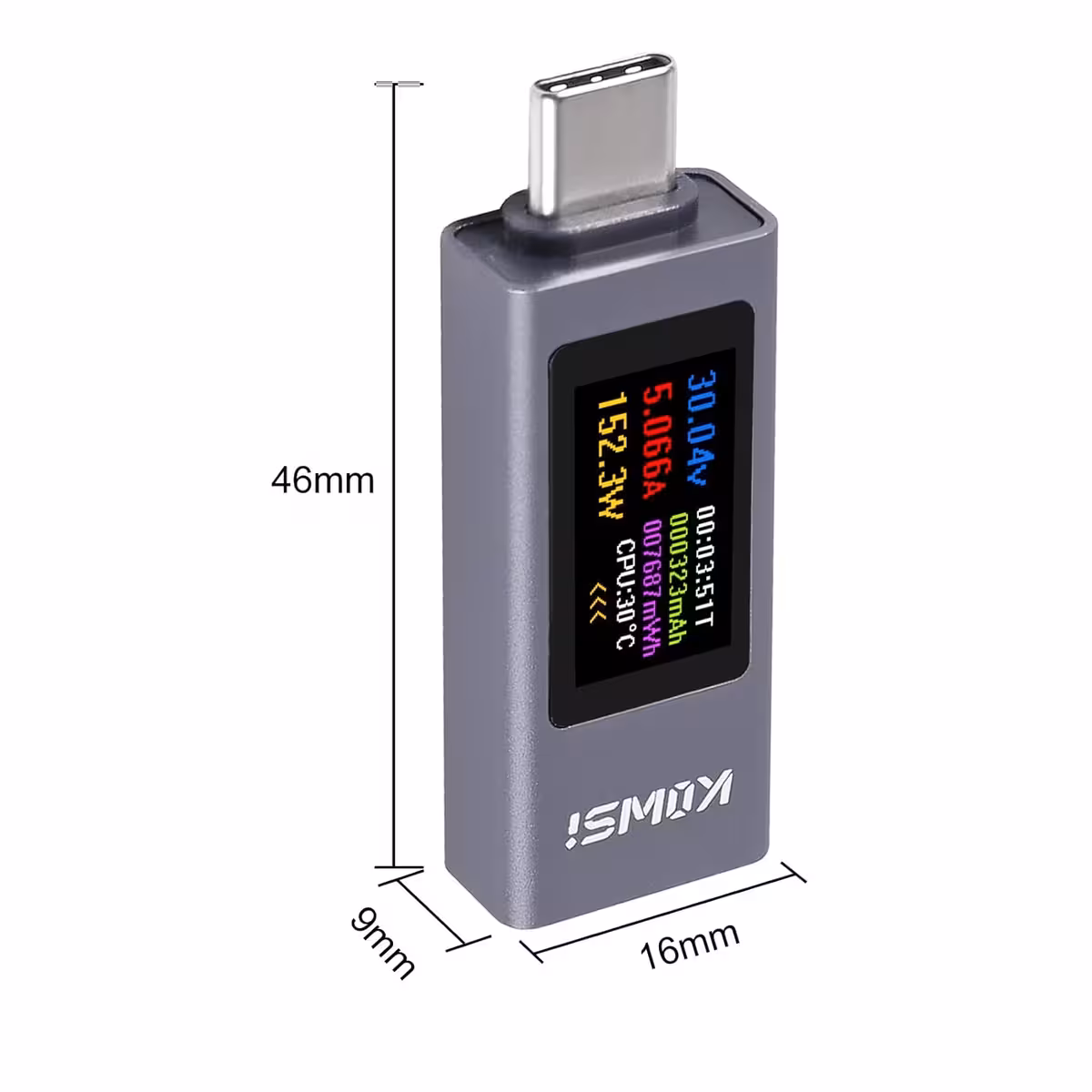USB C Tester KWS-2302C – bočný pohľad