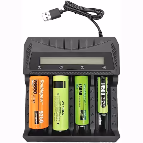 Univerzálna nabíjačka batérií 18650 – nabíjačka Li-ion AA AAA 3,7V, 4 sloty, LCD displej a USB-C napájanie