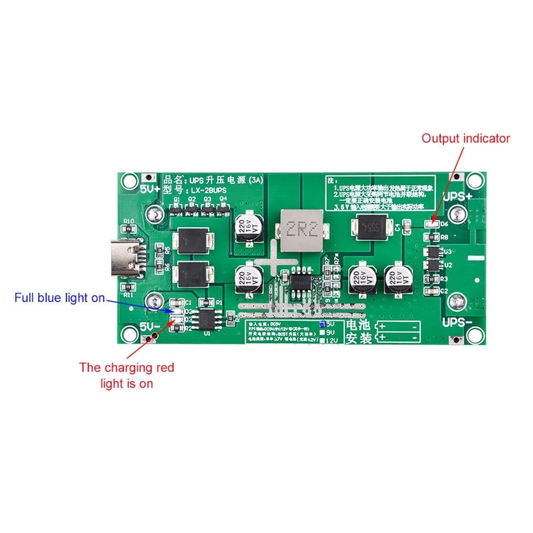 Dvojfarebná LED červená/zelená pre stav batérie a nabíjania na Mini UPS module