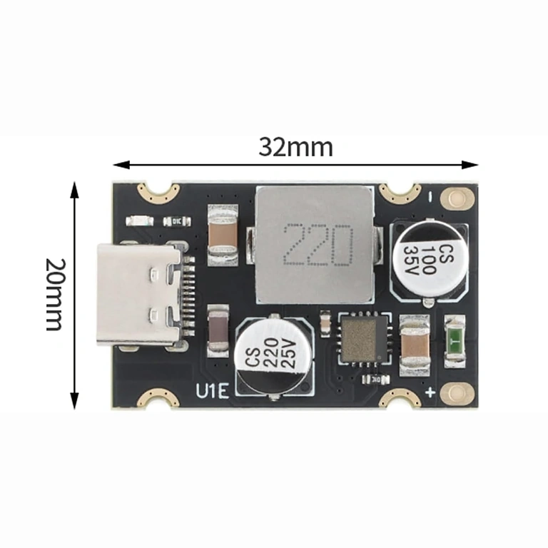 Rozmery USB-C PD 65W modulu 20x20 mm