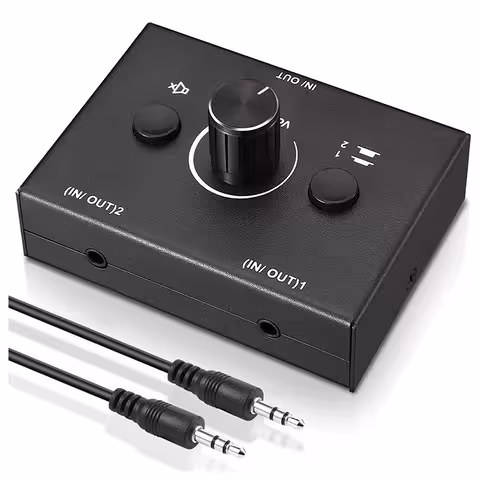 Stereo audio prepínač HiFi – audio switcher s výberom zdrojov, signál boxov a splitter RCA/Jack 3,5 mm