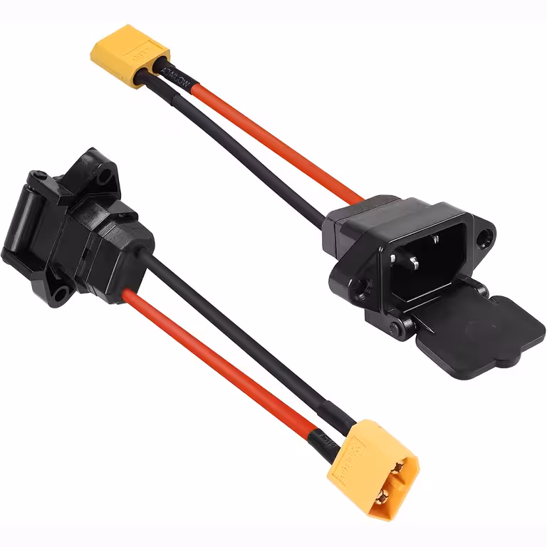 Čierny kábel so zástrčkou RDB IEC a plochým konektorom XT60 male
