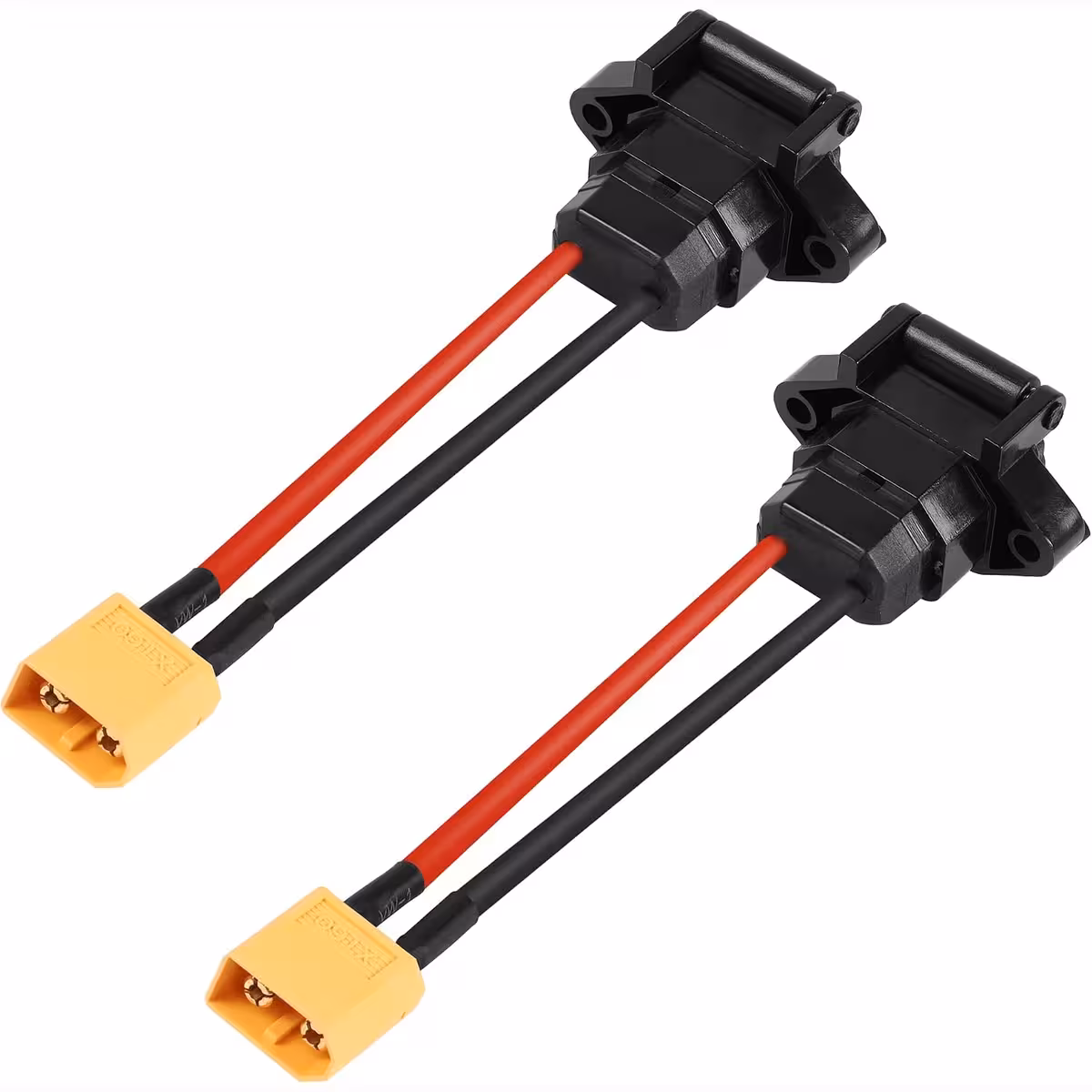Kompletný obrázok kábla batérie s konektormi RDB IEC a plochým XT60