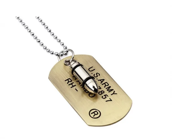 Reťaz Medailón Dog Tag + Vojenská guľka príjemná identifikácia