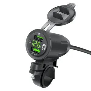 NABÍJAČKA telefón USB zásuvka voltmeter MOTO motocykel QC 3.0 A rýchle nabíjanie