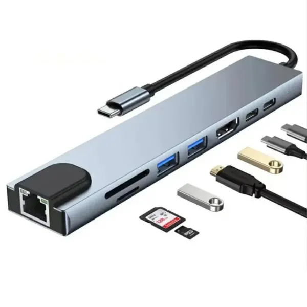 Hub adaptér USB C 3.0 PD HDMI 4K RJ45 dokovacia stanica Macbook Pro Air M1 M2 Dell Lenovo